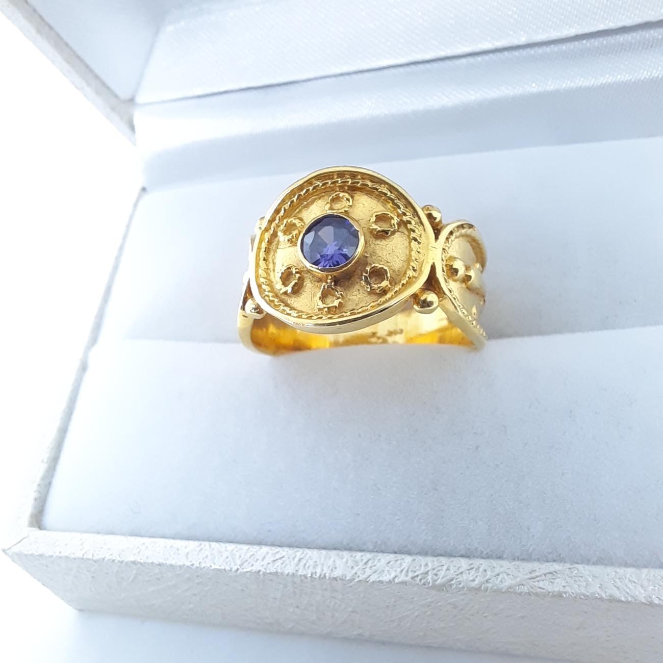 Χρυσό βυζαντινό δαχτυλίδι αμέθυστος Κ14