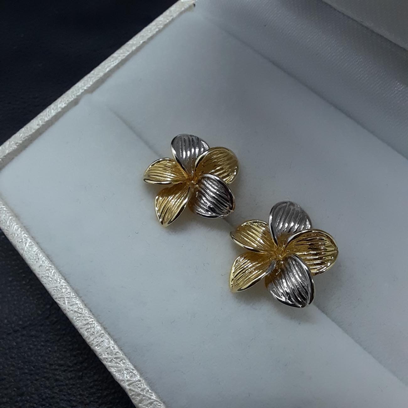 Σκουλαρίκια χρυσά-λευκόχρυσα Κ14