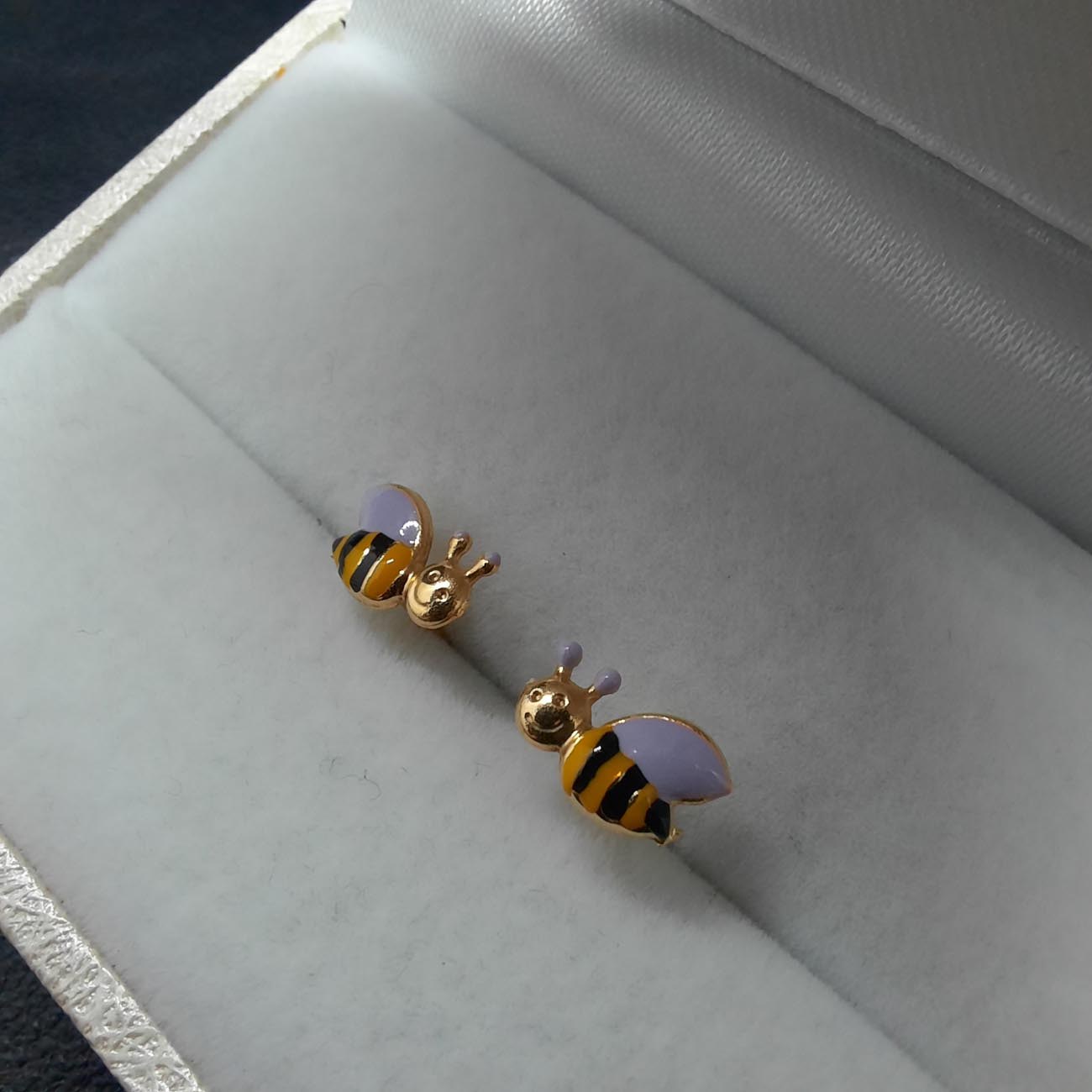Χρυσά καρφωτά σκουλαρίκια παιδικά Κ14 μελισσούλα