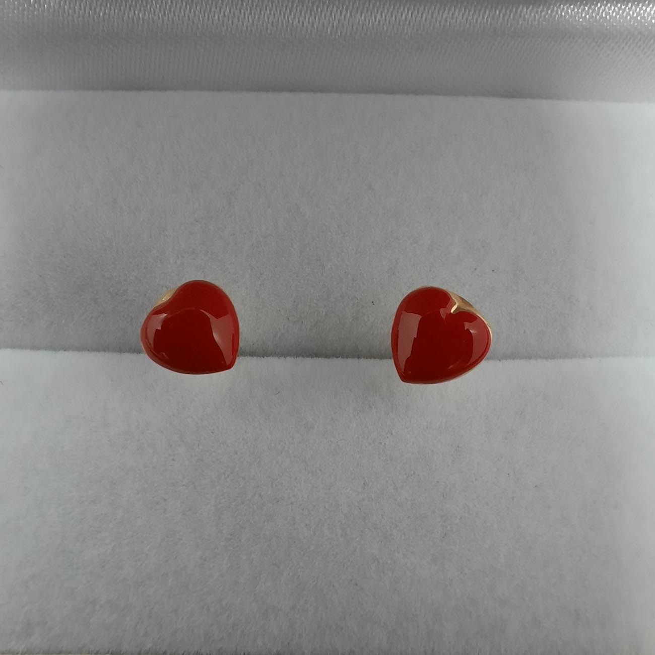 Χρυσά Κ14 καρφωτά σκουλαρίκια κόκκινη καρδιά