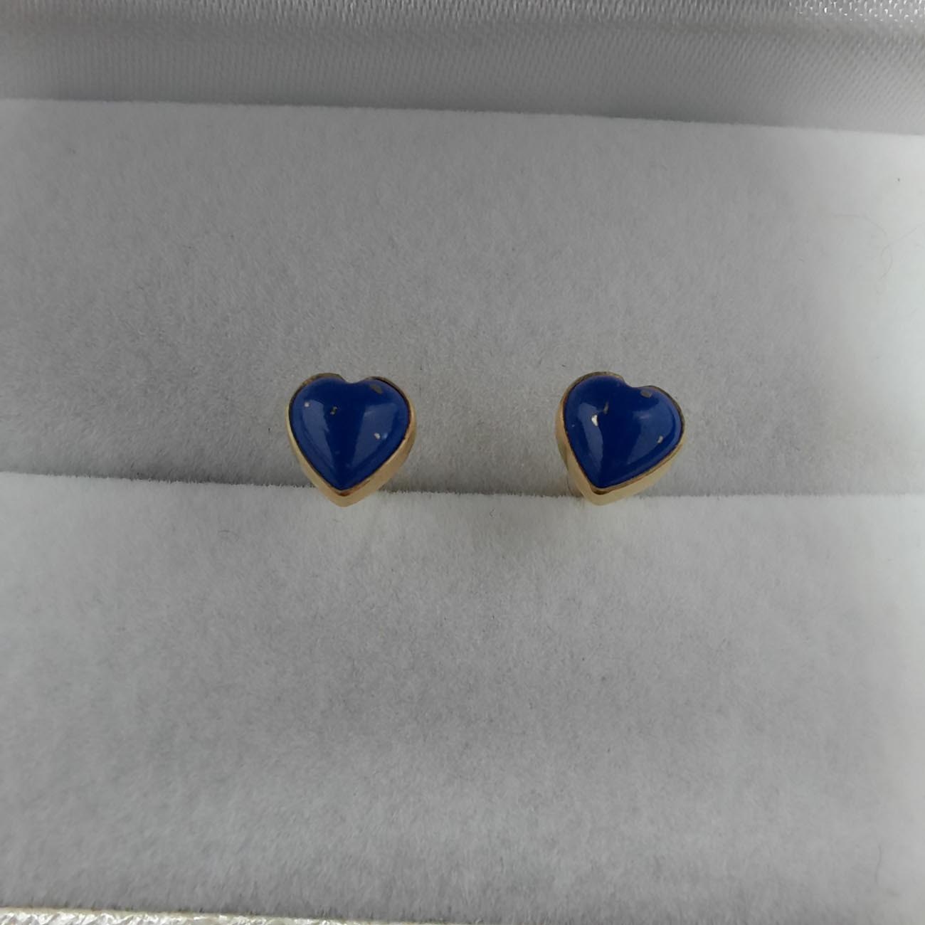 Χρυσά καρφωτά σκουλαρίκια Κ14 μπλε καρδούλες