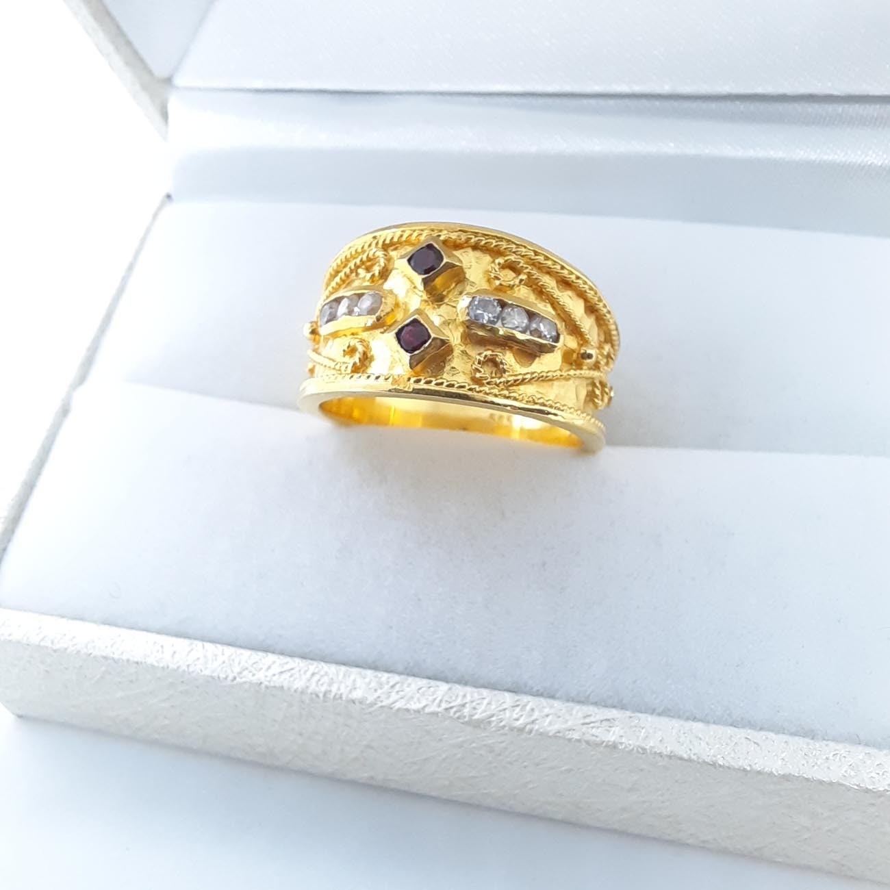 Χρυσό βυζαντινό δαχτυλίδι Κ14 ρουμπίνια