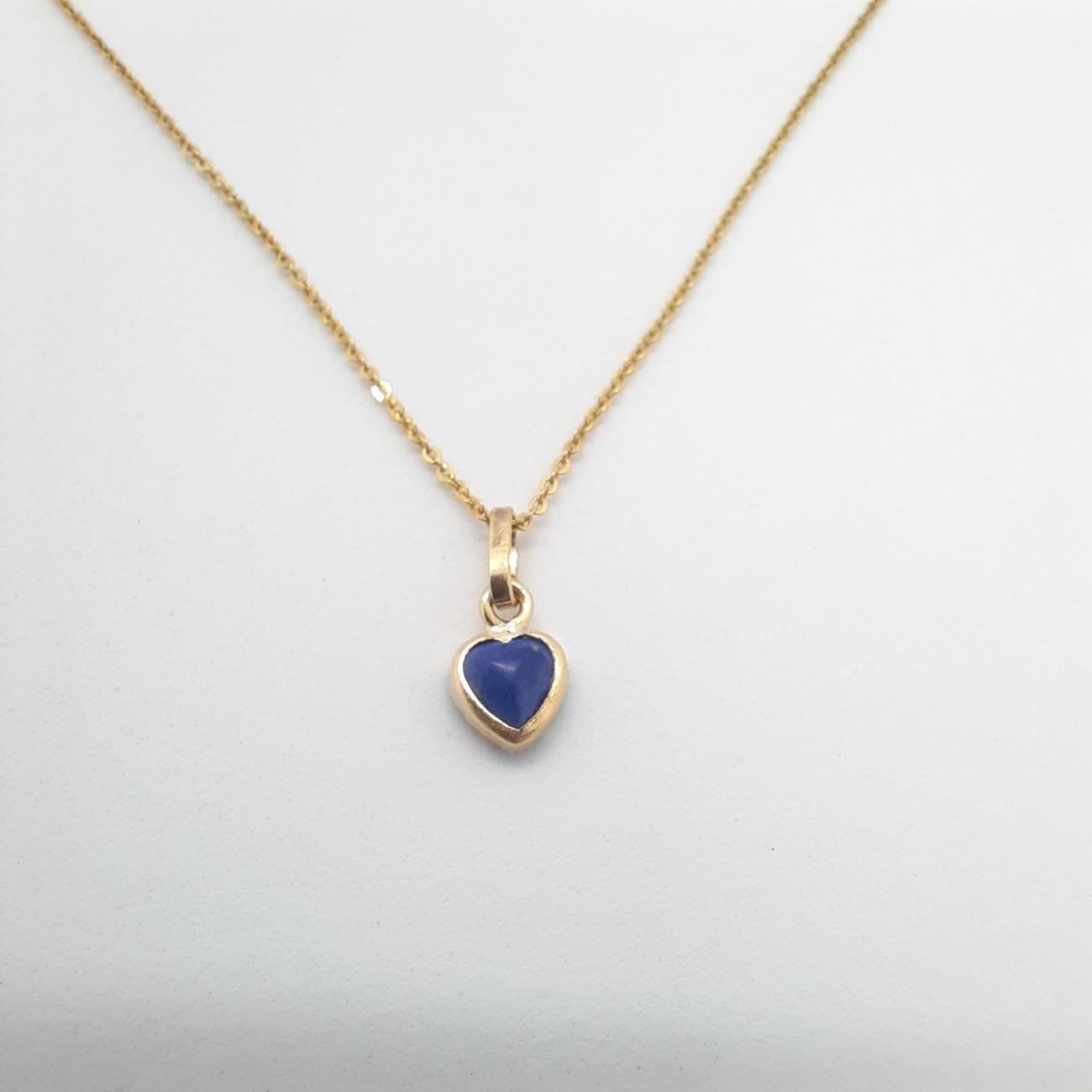 Χρυσό κολιέ K9 καρδιά λάπις λάζουλι