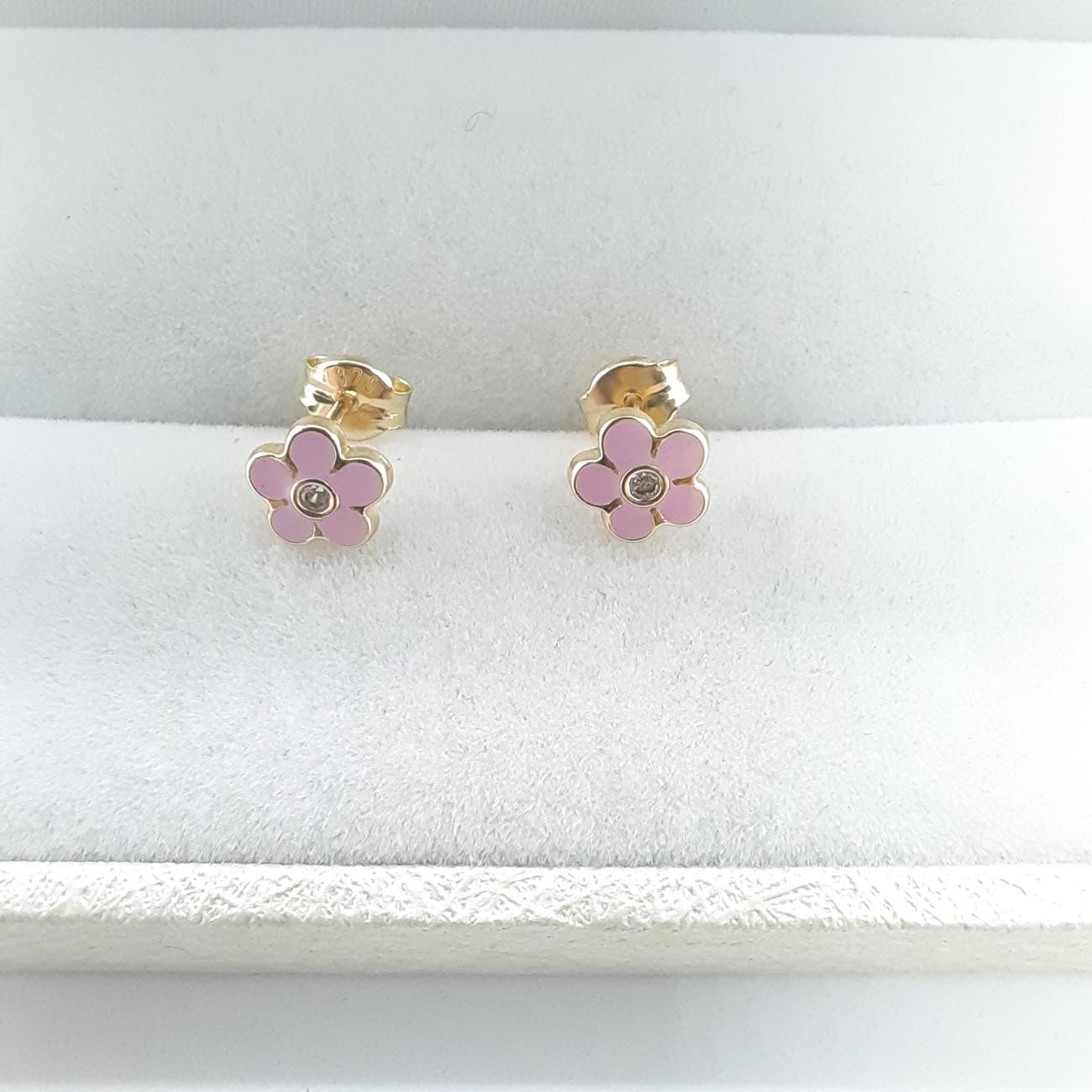 Χρυσά σκουλαρίκια ροζ άνθη