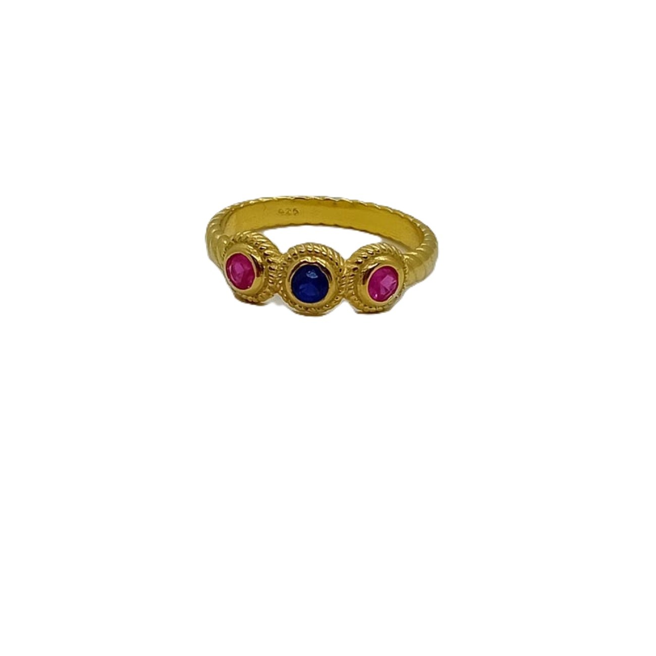 Βυζαντινό δαχτυλίδι με 3 ζιργκόν επίχρυσο