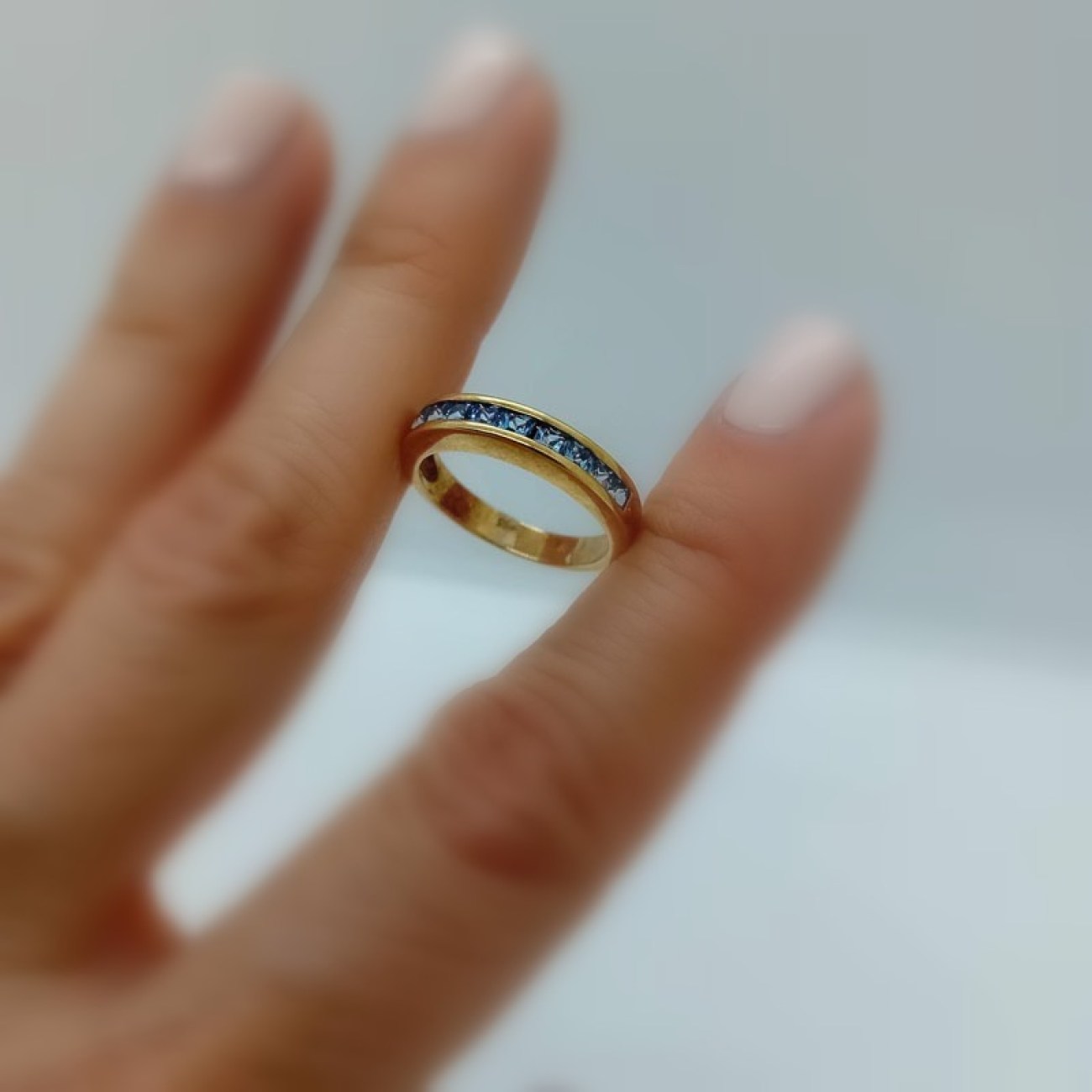 Δαχτυλίδι σειρέ χρυσό K14 μπλε ζιργκόν 