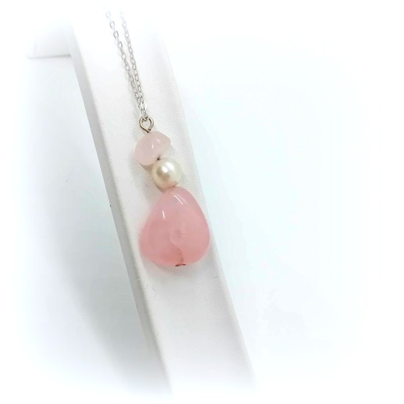 Κολιέ με ΡΟΖ ΧΑΛΑΖΙΑ & ΠΕΡΛΑ 